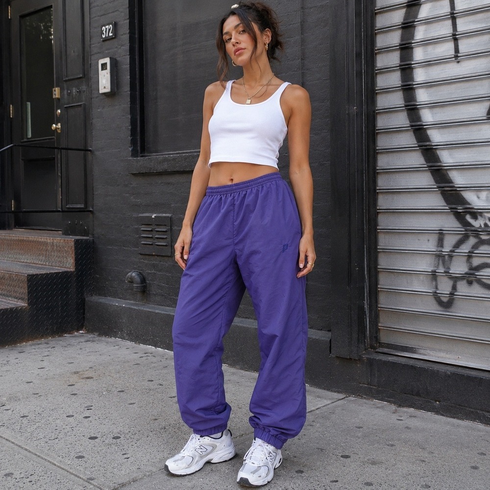 Vintage Prince Sportswear Baggy Lined Track Pants Purple Nylon Tennis Women's L